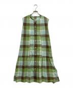 BLUE LABEL CRESTBRIDGEブルーレーベルクレストブリッジ）の古着「コットンリネンティアードドレス」｜グリーン