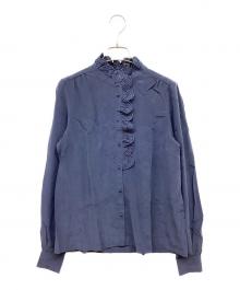 SEZANE（セザンヌ）の古着「CHLOシルクフリルシャツブラウス」｜ネイビー