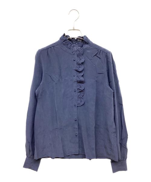 SEZANE（セザンヌ）SEZANE (セザンヌ) CHLOシルクフリルシャツブラウス ネイビー サイズ:36 未使用品の古着・服飾アイテム