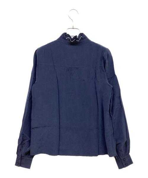 SEZANE（セザンヌ）SEZANE (セザンヌ) CHLOシルクフリルシャツブラウス ネイビー サイズ:36 未使用品の古着・服飾アイテム