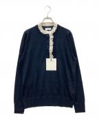 Sandroサンドロ）の古着「Sweater With Broderie Anglaise At Collar」｜ホワイト×ネイビー