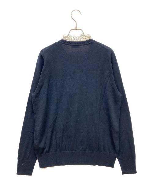 Sandro（サンドロ）Sandro (サンドロ) Sweater With Broderie Anglaise At Collar ホワイト×ネイビー サイズ:3 未使用品の古着・服飾アイテム