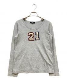 tricot COMME des GARCONS（トリココムデギャルソン）の古着「ビジューナンバリングデザインカットソー」｜ライトグレー