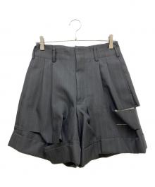 COMME des GARCONS（コムデギャルソン）の古着「ダメージ加工2タックストライプハーフパンツ」｜ブラック