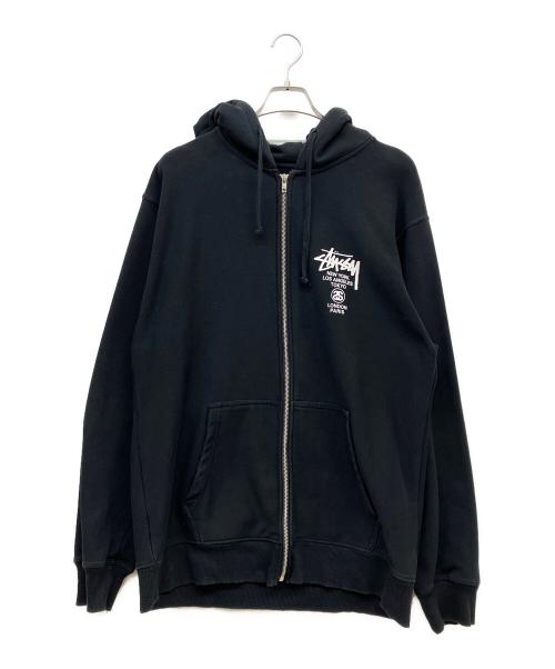 stussy（ステューシー）stussy (ステューシー) WORLD TOUR ZIP HOODIE ブラック サイズ:SIZE Lの古着・服飾アイテム
