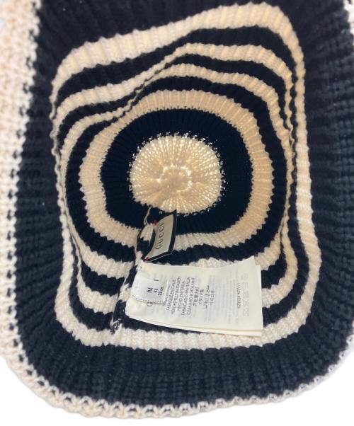 GUCCI（グッチ）GUCCI (グッチ) インターロッキングG ボーダーニット帽 ホワイト×ブラック サイズ:Mの古着・服飾アイテム