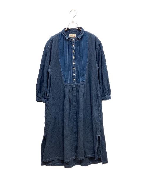 GRAPH ZERO（グラフゼロ）GRAPH ZERO (グラフゼロ) プリーテッドドレスシャツワンピース インディゴ サイズ:Fの古着・服飾アイテム