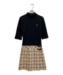 BURBERRY BLUE LABEL（バーバリー ブルー レーベル）の古着「ノバチェックドッキングワンピース」｜ブラック×ベージュ