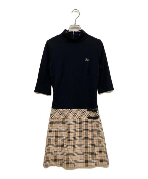 BURBERRY BLUE LABEL（バーバリー ブルー レーベル）BURBERRY BLUE LABEL (バーバリー ブルー レーベル) ノバチェックドッキングワンピース ブラック×ベージュ サイズ:38の古着・服飾アイテム