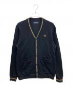 FRED PERRYフレッドペリー）の古着「ティップピケ テクスチャーワッフル コットン ニットカーディガン」｜ブラック