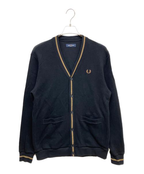 FRED PERRY（フレッドペリー）FRED PERRY (フレッドペリー) ティップピケ テクスチャーワッフル コットン ニットカーディガン ブラック サイズ:Sの古着・服飾アイテム