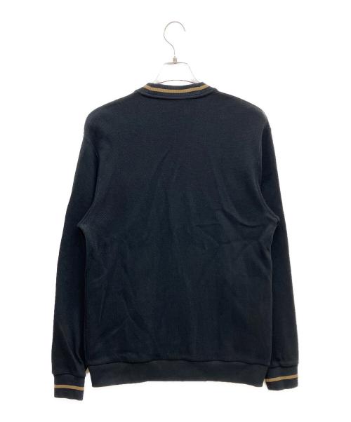FRED PERRY（フレッドペリー）FRED PERRY (フレッドペリー) ティップピケ テクスチャーワッフル コットン ニットカーディガン ブラック サイズ:Sの古着・服飾アイテム