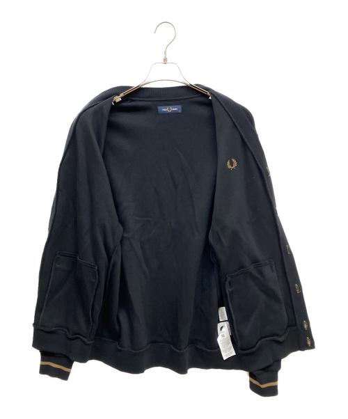 FRED PERRY（フレッドペリー）FRED PERRY (フレッドペリー) ティップピケ テクスチャーワッフル コットン ニットカーディガン ブラック サイズ:Sの古着・服飾アイテム