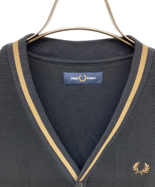 FRED PERRY（フレッドペリー）FRED PERRY (フレッドペリー) ティップピケ テクスチャーワッフル コットン ニットカーディガン ブラック サイズ:Sの古着・服飾アイテム