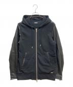 DIESELディーゼル）の古着「レザー切替パーカー」｜ブラック