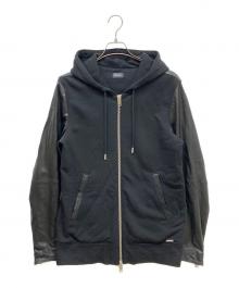 DIESEL（ディーゼル）の古着「レザー切替パーカー」｜ブラック