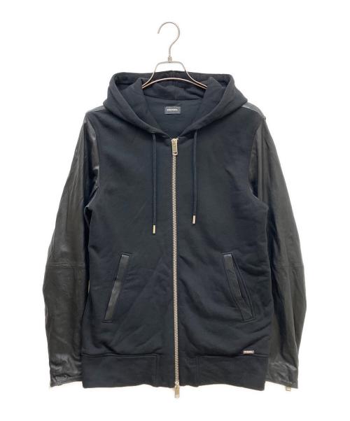 DIESEL（ディーゼル）DIESEL (ディーゼル) レザー切替パーカー ブラック サイズ:Mの古着・服飾アイテム