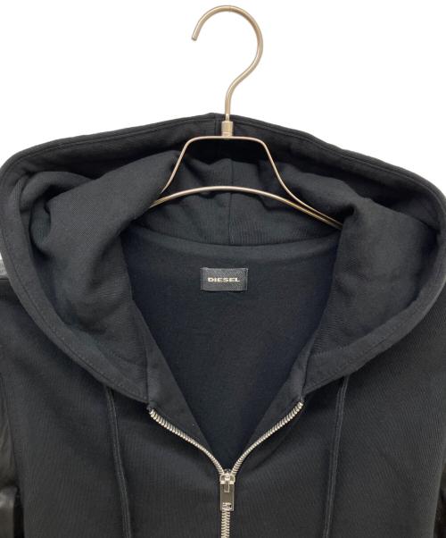 DIESEL（ディーゼル）DIESEL (ディーゼル) レザー切替パーカー ブラック サイズ:Mの古着・服飾アイテム