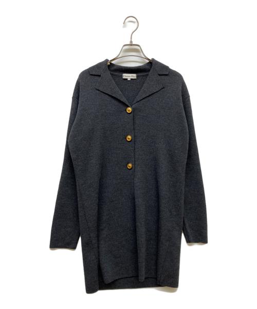 Christian Dior（クリスチャン ディオール）Christian Dior (クリスチャン ディオール) 金ボタンウールニットコート グレー サイズ:Mの古着・服飾アイテム