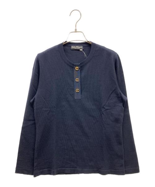 Salvatore Ferragamo（サルヴァトーレ フェラガモ）Salvatore Ferragamo (サルヴァトーレ フェラガモ) 金釦ウールニット ブラック サイズ:Mの古着・服飾アイテム