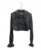 BURBERRYバーバリー）の古着「レザーショートトレンチジャケット」｜ブラック