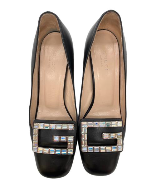 GUCCI（グッチ）GUCCI (グッチ) スクエアトゥ チャンキーヒール パンプス ブラック サイズ:35 1/2の古着・服飾アイテム