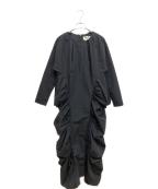 HOUGAホウガ）の古着「ギャザードレープピーチスキンドレス」｜ブラック
