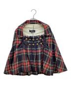 tricot COMME des GARCONSトリココムデギャルソン）の古着「タータンチェックウールケープジャケット」｜ブラック×レッド