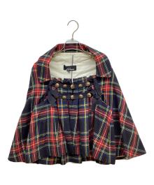 tricot COMME des GARCONS（トリココムデギャルソン）の古着「タータンチェックウールケープジャケット」｜ブラック×レッド