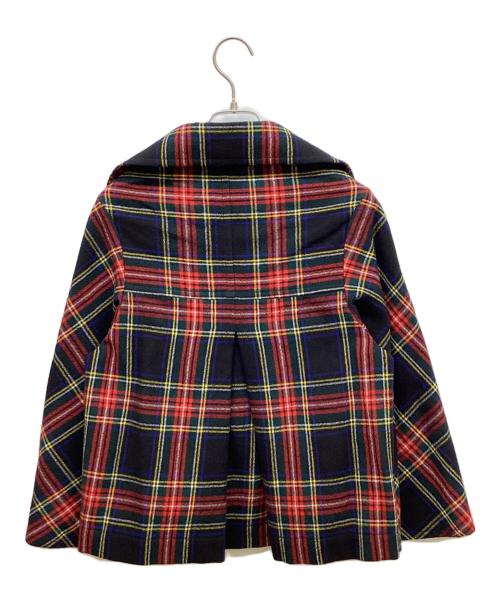 tricot COMME des GARCONS（トリココムデギャルソン）tricot COMME des GARCONS (トリココムデギャルソン) タータンチェックウールケープジャケット ブラック×レッド サイズ:Mの古着・服飾アイテム