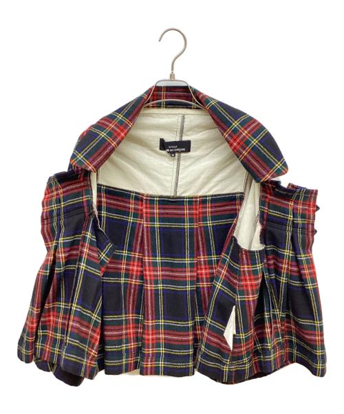 tricot COMME des GARCONS（トリココムデギャルソン）tricot COMME des GARCONS (トリココムデギャルソン) タータンチェックウールケープジャケット ブラック×レッド サイズ:Mの古着・服飾アイテム