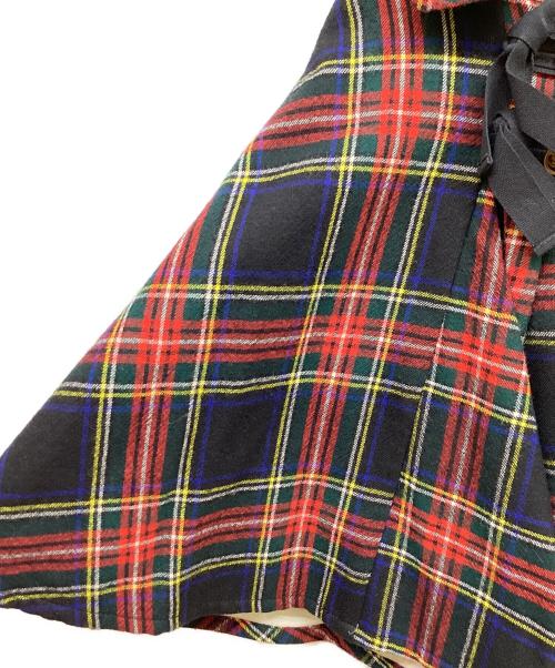 tricot COMME des GARCONS（トリココムデギャルソン）tricot COMME des GARCONS (トリココムデギャルソン) タータンチェックウールケープジャケット ブラック×レッド サイズ:Mの古着・服飾アイテム