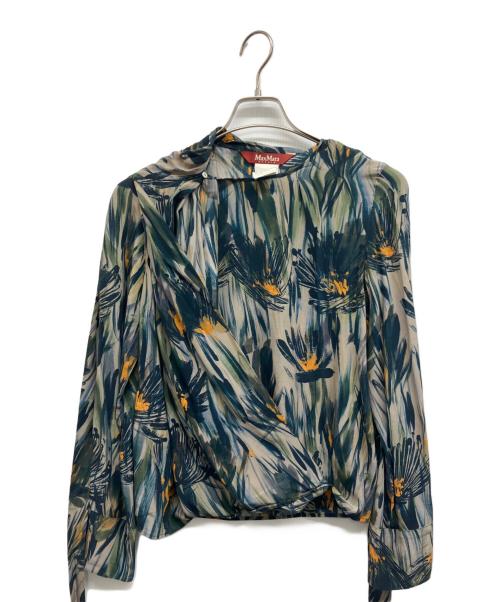 MaxMara（マックスマーラ）MaxMara (マックスマーラ) 総柄ボウタイブラウス グリーン サイズ:36の古着・服飾アイテム
