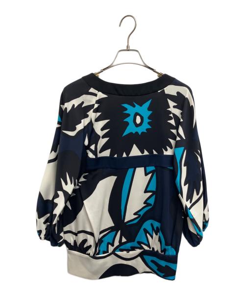 DIANE VON FURSTENBERG（ダイアンフォンファステンバーグ）DIANE VON FURSTENBERG (ダイアンフォンファステンバーグ) シルクvネックブラウス ネイビー サイズ:2の古着・服飾アイテム