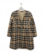 DAKSダックス）の古着「 HOUSE CHECK ANNIVERSARY チェックノーカラーダブルコート」｜ブラウン