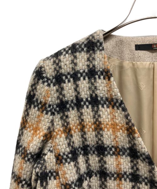 DAKS（ダックス）DAKS (ダックス)  HOUSE CHECK ANNIVERSARY チェックノーカラーダブルコート ブラウン サイズ:40の古着・服飾アイテム