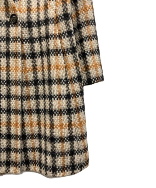 DAKS（ダックス）DAKS (ダックス)  HOUSE CHECK ANNIVERSARY チェックノーカラーダブルコート ブラウン サイズ:40の古着・服飾アイテム