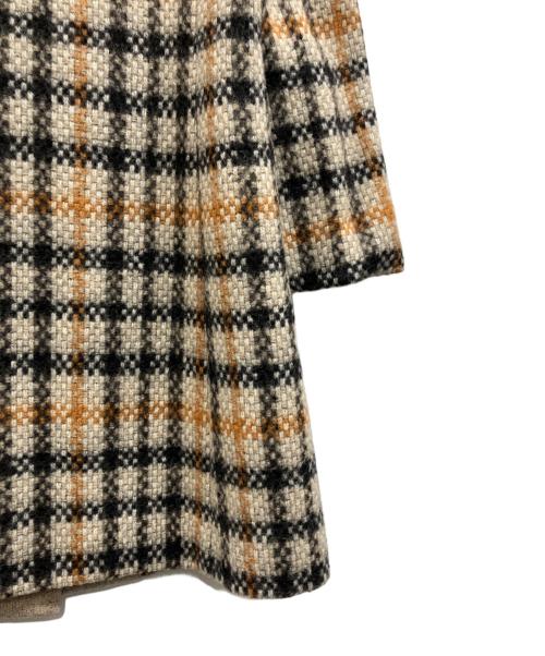 DAKS（ダックス）DAKS (ダックス)  HOUSE CHECK ANNIVERSARY チェックノーカラーダブルコート ブラウン サイズ:40の古着・服飾アイテム