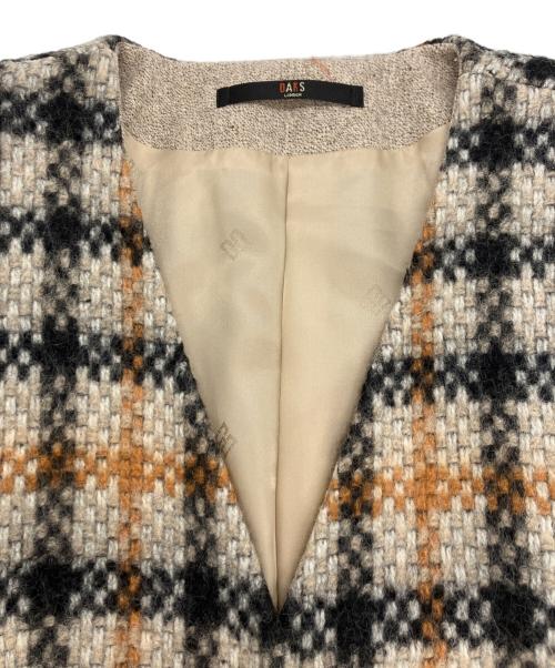 DAKS（ダックス）DAKS (ダックス)  HOUSE CHECK ANNIVERSARY チェックノーカラーダブルコート ブラウン サイズ:40の古着・服飾アイテム