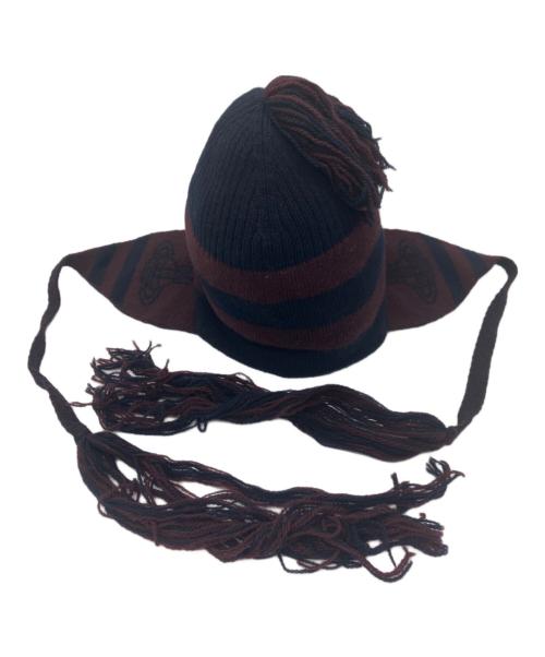 Vivienne Westwood（ヴィヴィアンウエストウッド）Vivienne Westwood (ヴィヴィアンウエストウッド) ボーダーウールニット帽 ネイビー×パープル サイズ:下記参照の古着・服飾アイテム