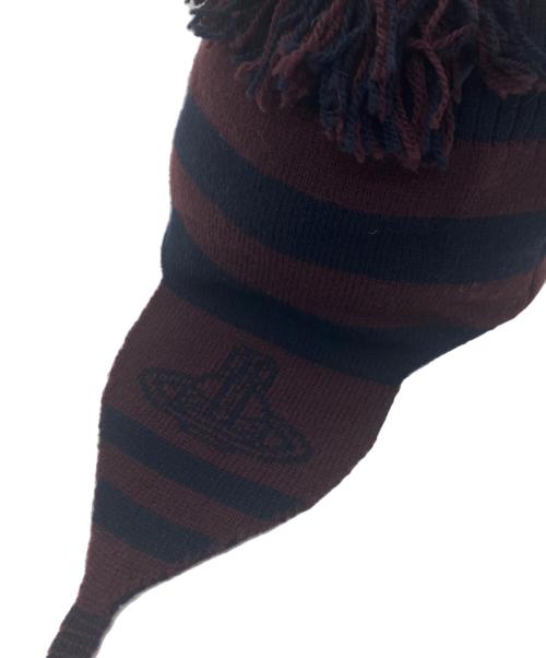 Vivienne Westwood（ヴィヴィアンウエストウッド）Vivienne Westwood (ヴィヴィアンウエストウッド) ボーダーウールニット帽 ネイビー×パープル サイズ:下記参照の古着・服飾アイテム