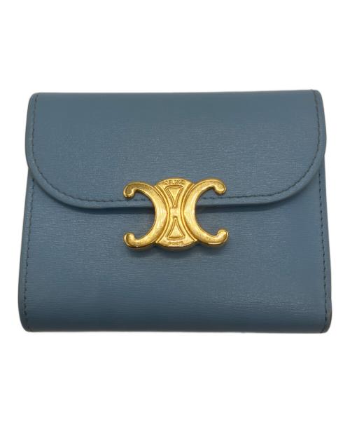 CELINE（セリーヌ）CELINE (セリーヌ) Small Flap Wallet/スモール フラップウォレット トリオンフ パステルブルーの古着・服飾アイテム