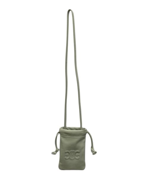 CELINE（セリーヌ）CELINE (セリーヌ) キュイルトリオンフドローストリングモバイルポーチ/フォンケース ミントグリーン サイズ:下記参照の古着・服飾アイテム
