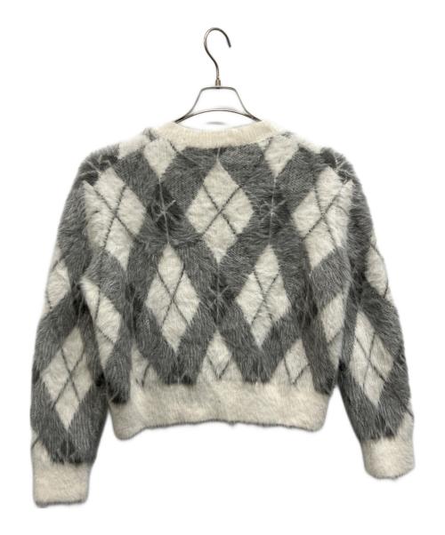 Calvin Klein（カルバンクライン）Calvin Klein (カルバンクライン) アーガイルセーター シャギーニットカーディガン グレー サイズ:Mの古着・服飾アイテム