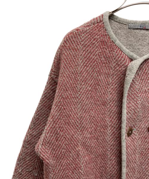 45R（フォーティファイブ・アール）45R (フォーティファイブ・アール) ヘリンボーンウールニットノーカラーコート レッド サイズ:2の古着・服飾アイテム
