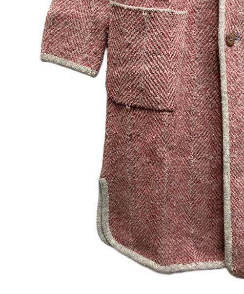 45R（フォーティファイブ・アール）45R (フォーティファイブ・アール) ヘリンボーンウールニットノーカラーコート レッド サイズ:2の古着・服飾アイテム