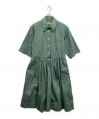 MARGARET HOWELLマーガレットハウエル）の古着「PLAIN WEAVE COTTON ONE-PEICE」｜グリーン