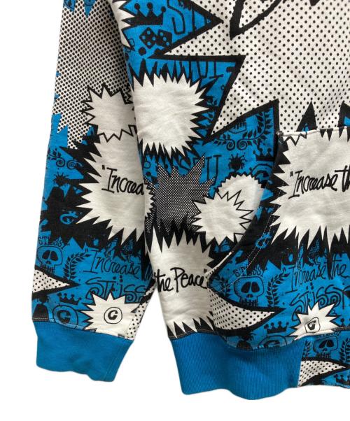 stussy（ステューシー）stussy (ステューシー) 総柄ジップパーカー ブルー×ホワイト サイズ:Mの古着・服飾アイテム