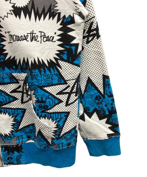 stussy（ステューシー）stussy (ステューシー) 総柄ジップパーカー ブルー×ホワイト サイズ:Mの古着・服飾アイテム