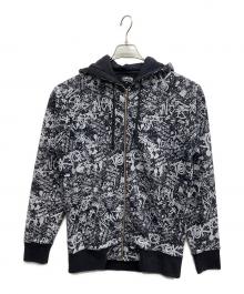 stussy（ステューシー）の古着「総柄ジップパーカー」｜ブラック